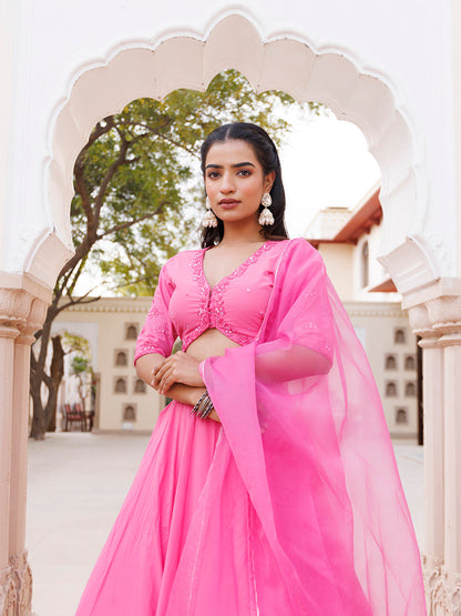Pink Handwork Cotton Lehenga Set