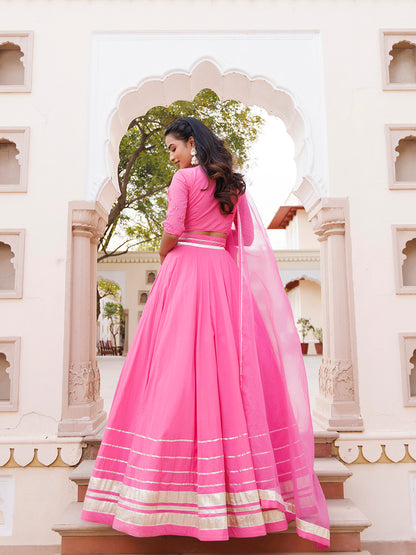 Pink Handwork Cotton Lehenga Set