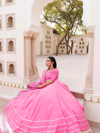 Pink Handwork Cotton Lehenga Set