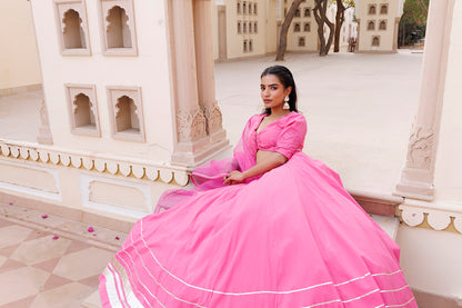 Pink Handwork Cotton Lehenga Set