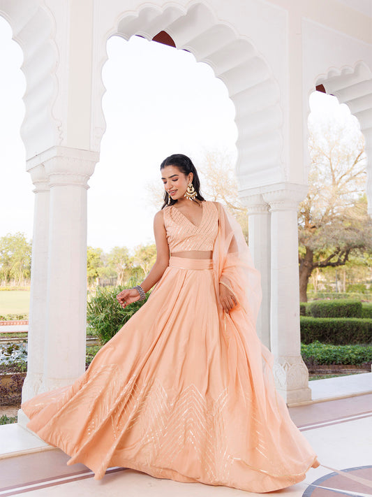 Coral Sand Silk Lehenga Set
