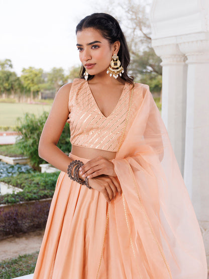 Coral Sand Silk Lehenga Set