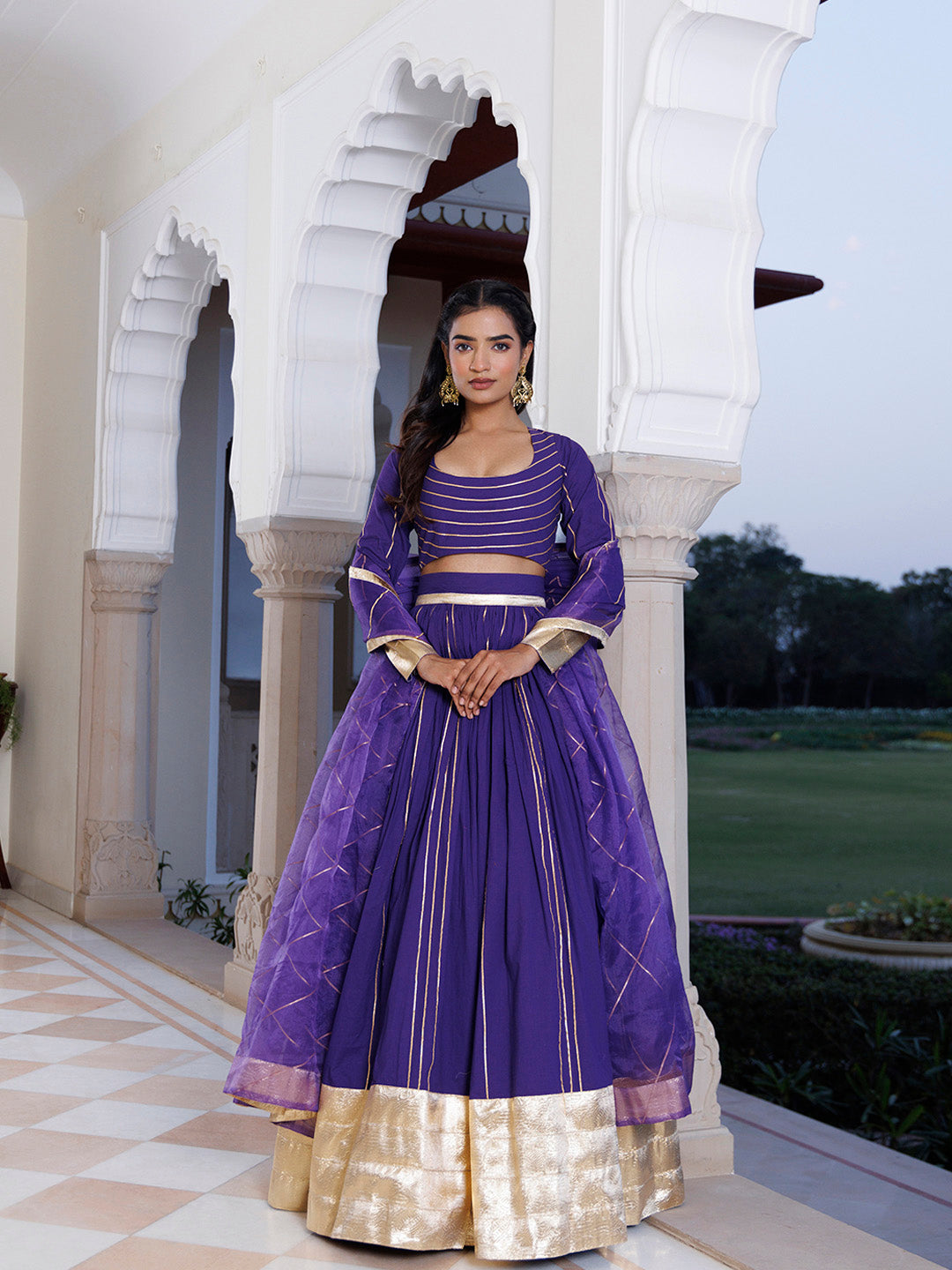 Purple Corallites Cotton Lehenga Set