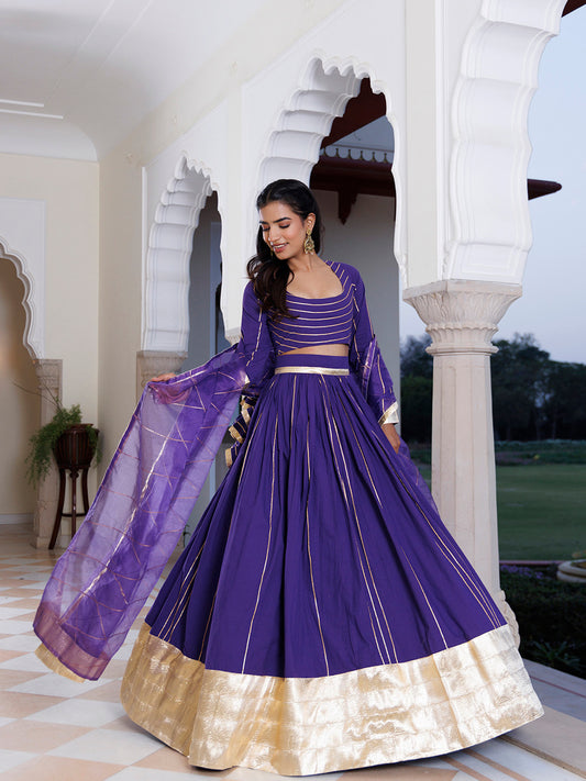 Purple Corallites Cotton Lehenga Set