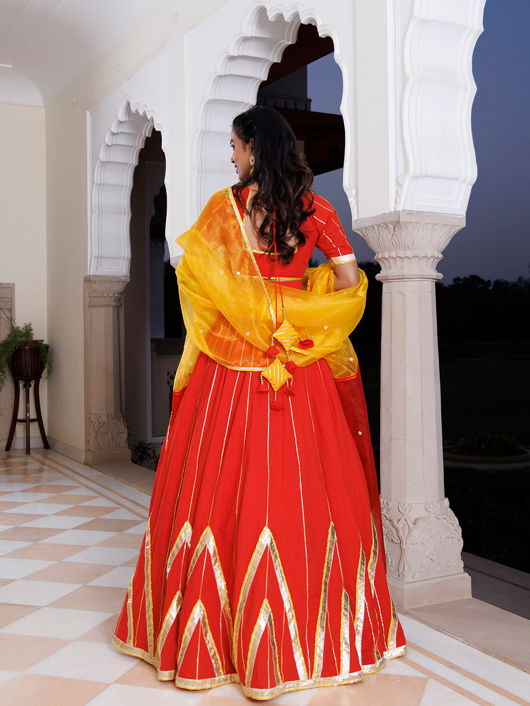 Red Alert and Yellow Cotton Lehenga Set