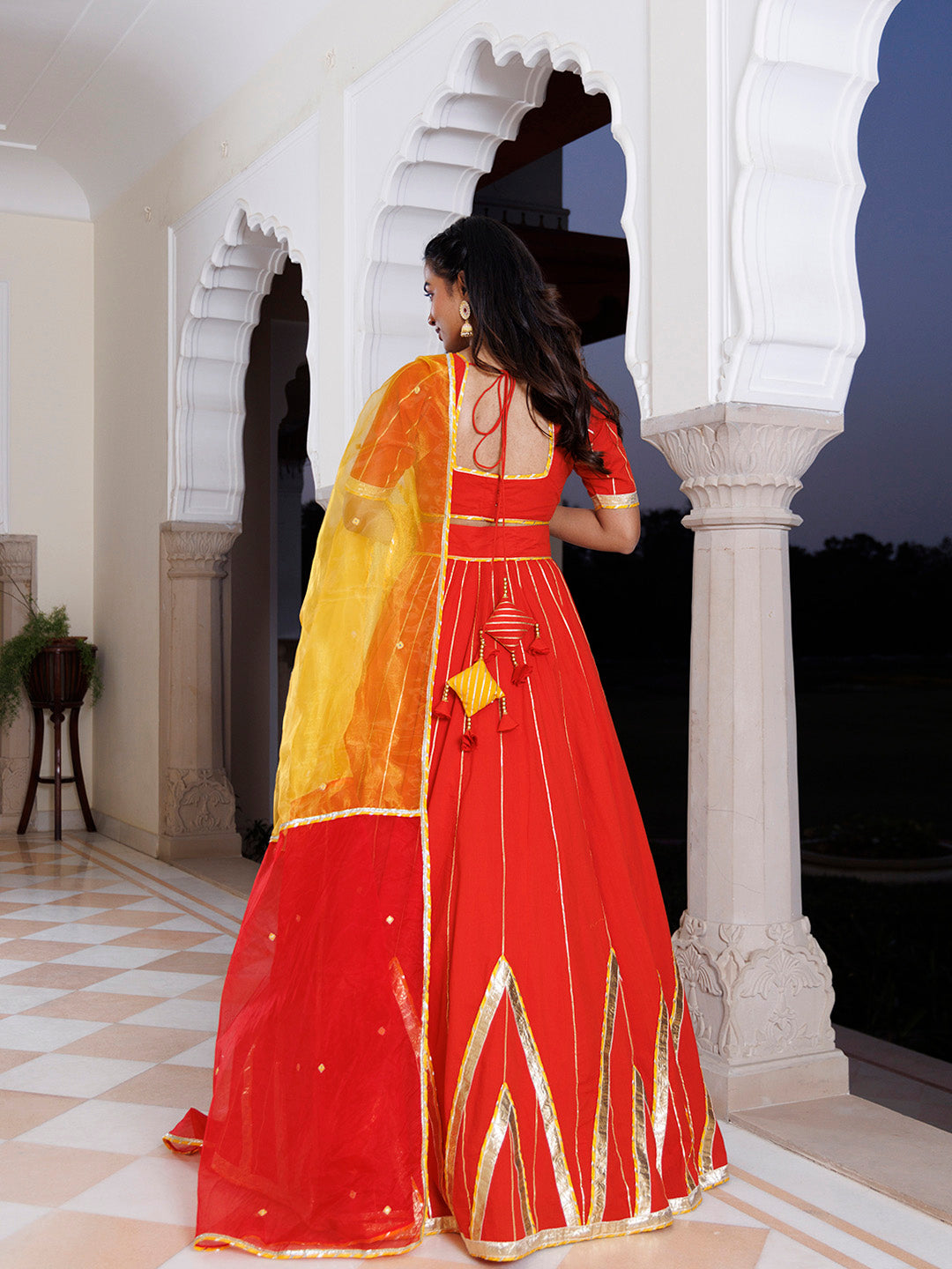 Red Alert and Yellow Cotton Lehenga Set