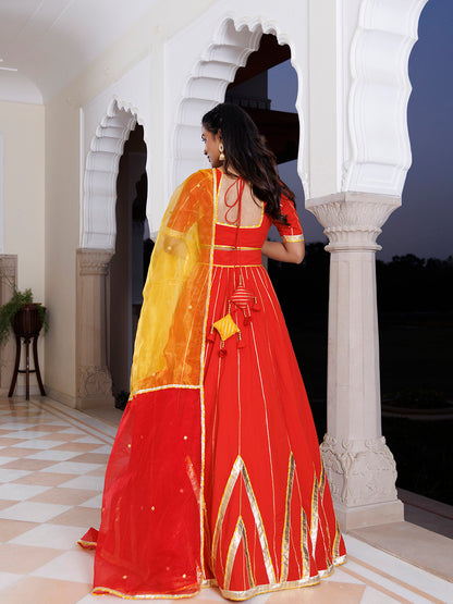 Red Alert and Yellow Cotton Lehenga Set