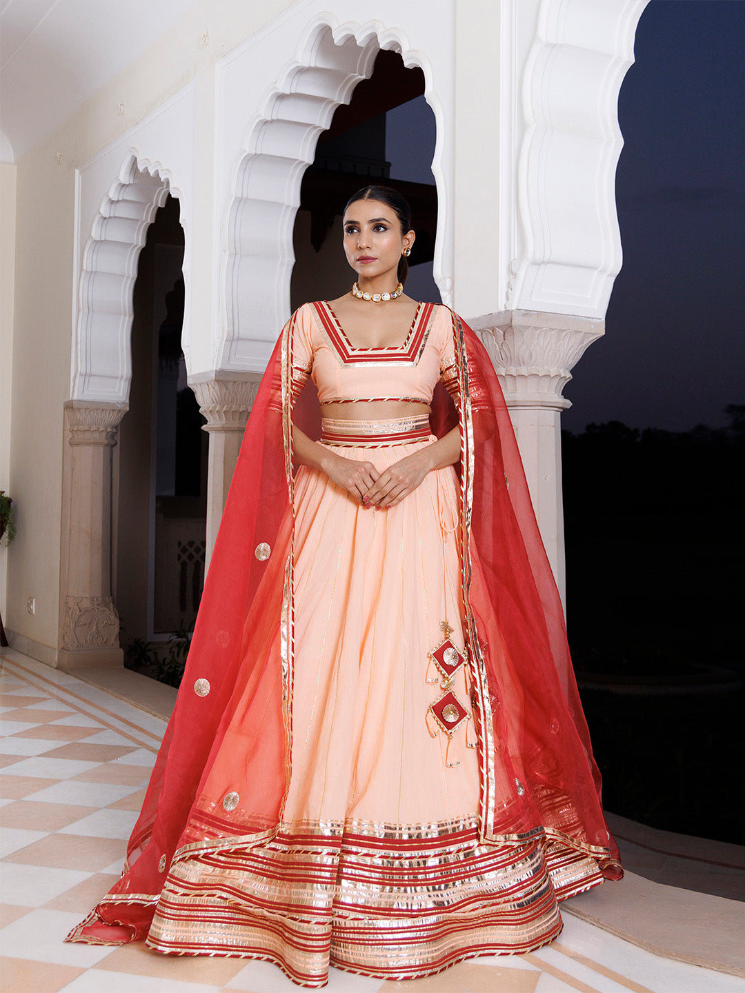 Vanilla Pink and Red Cotton Lehenga Set