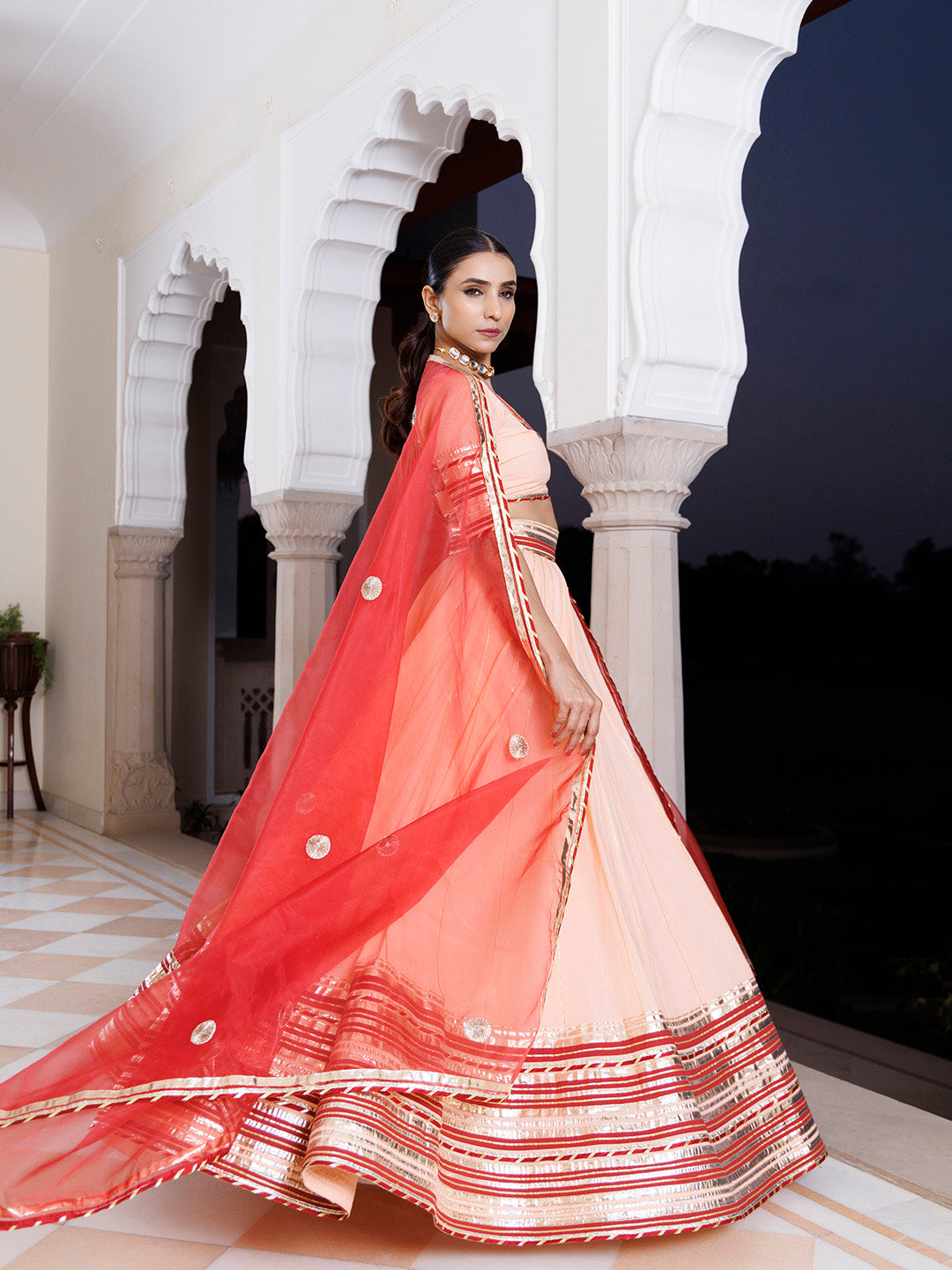 Vanilla Pink and Red Cotton Lehenga Set