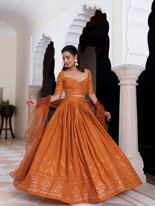 Mocha Bisque Brown Cotton Lehenga Set
