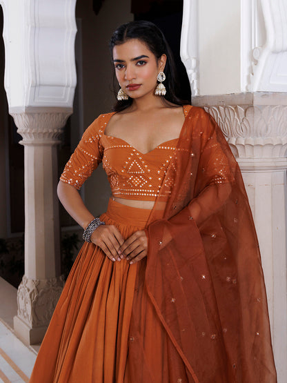 Mocha Bisque Brown Cotton Lehenga Set