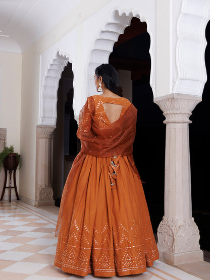 Mocha Bisque Brown Cotton Lehenga Set