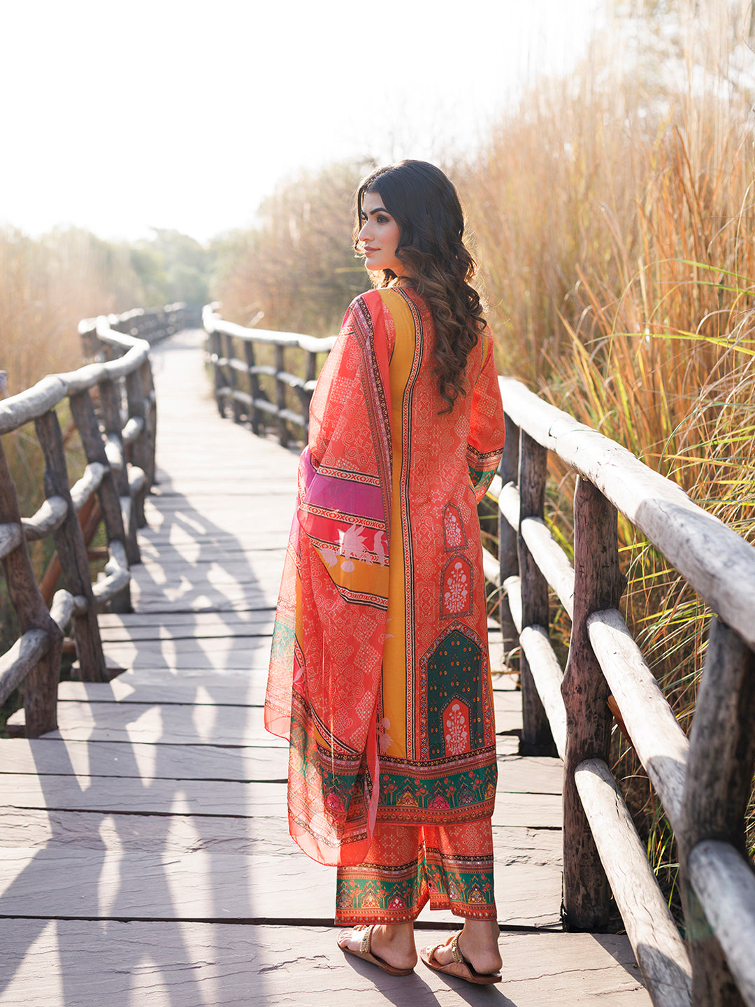 Marigold Orange and Yellow Muslin Kurta Set