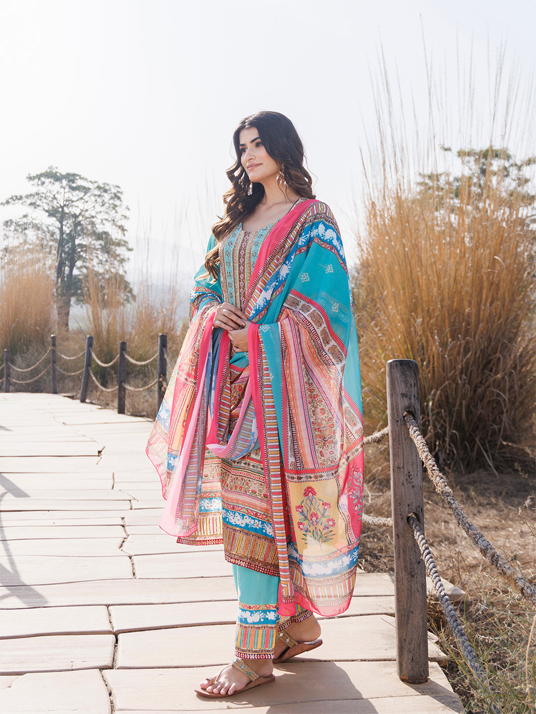 Sea Blue Muslin Kurta Set