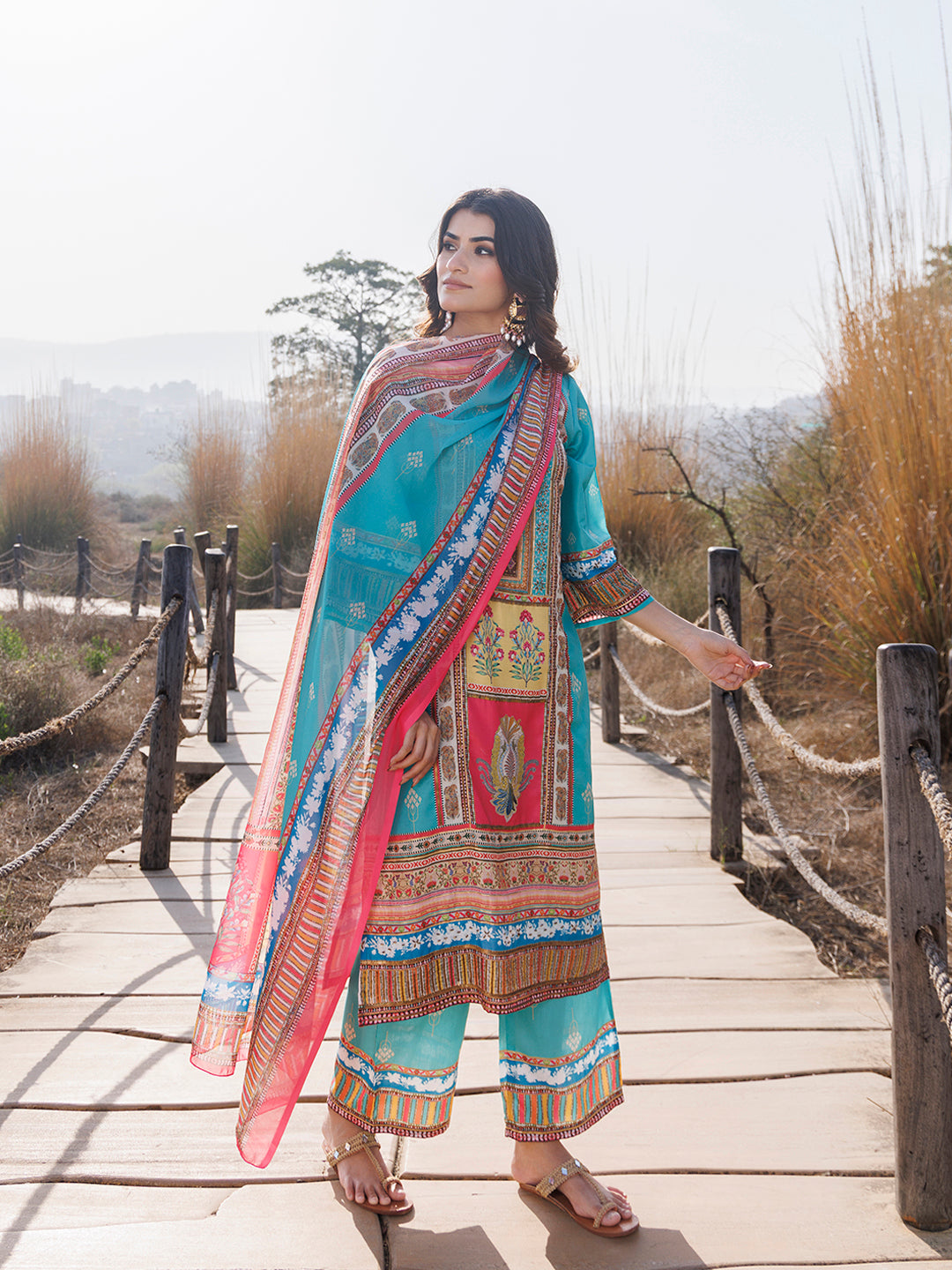 Sea Blue Muslin Kurta Set