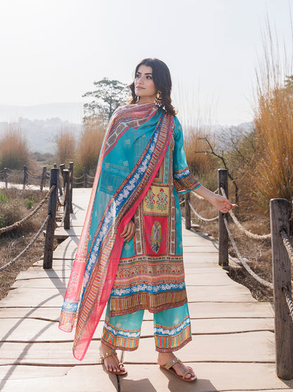 Sea Blue Muslin Kurta Set