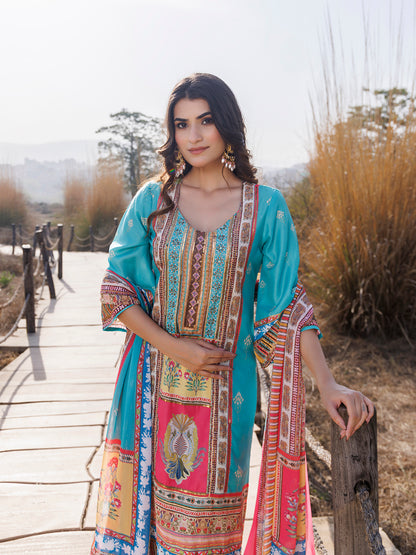 Sea Blue Muslin Kurta Set