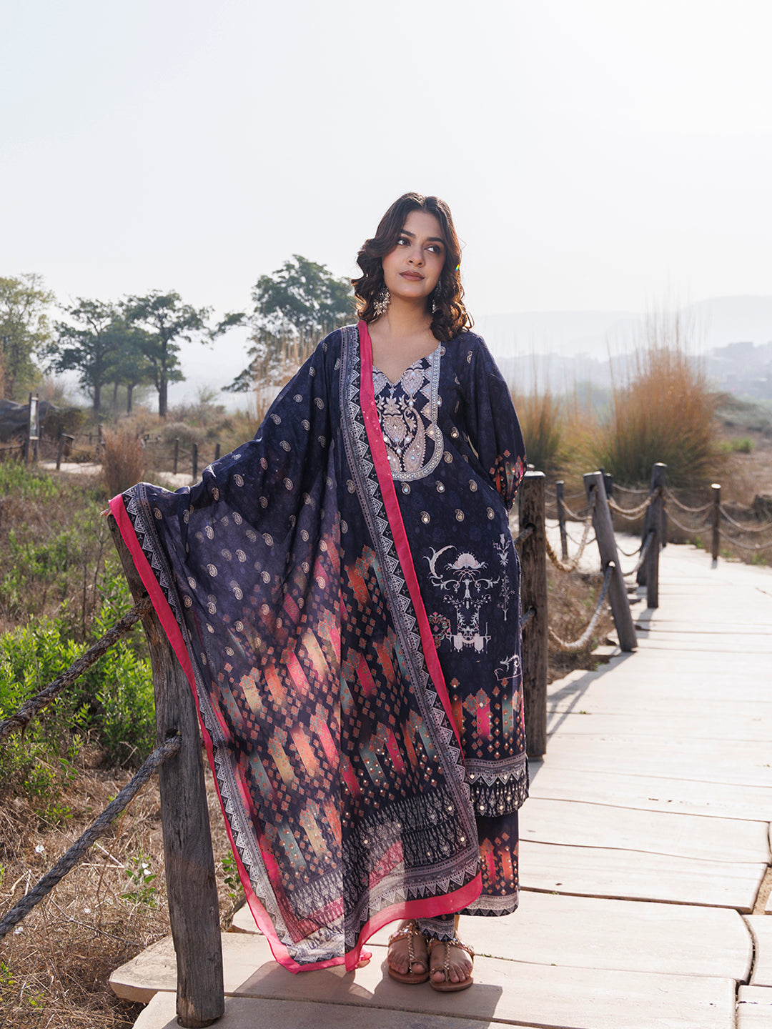 Nautical Blue Muslin Kurta Set