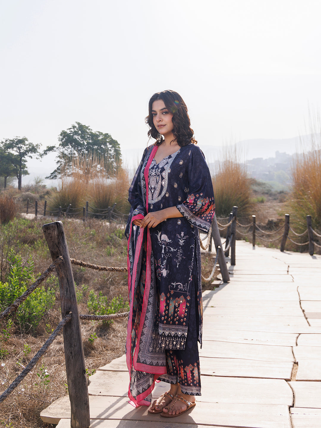 Nautical Blue Muslin Kurta Set