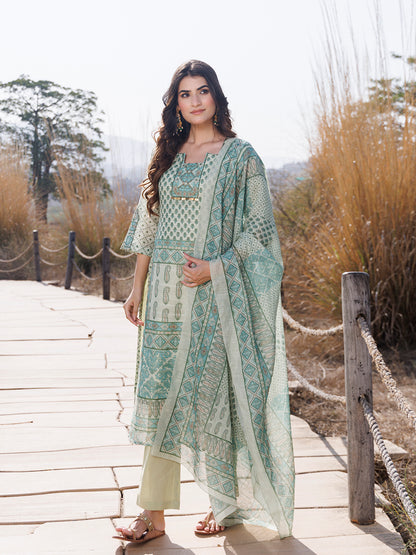 Fern Green Cotton Linen Suit Set
