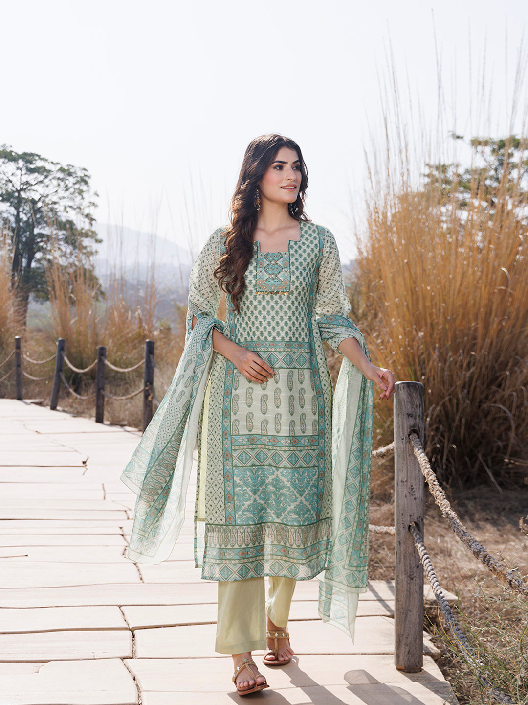Fern Green Cotton Linen Suit Set