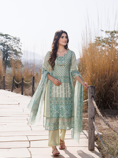 Fern Green Cotton Linen Suit Set