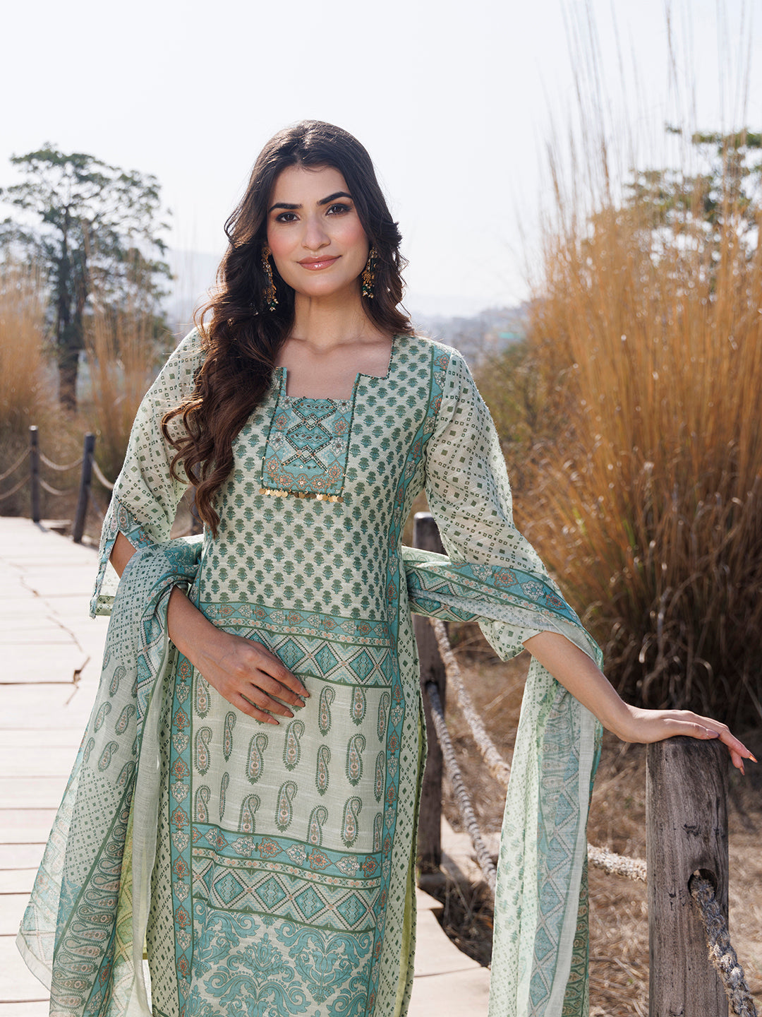 Fern Green Cotton Linen Suit Set