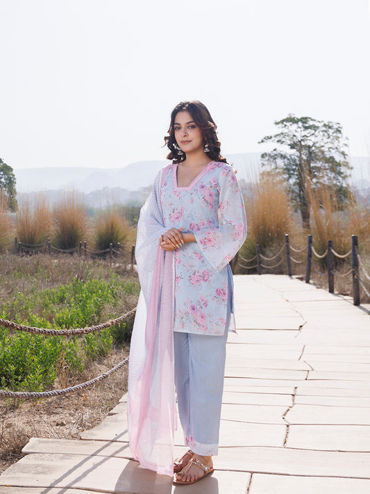 Candy Floss Blue Pink Cotton Linen Suit Set