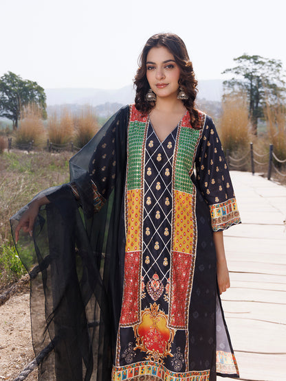 Noir Black Muslin Kurta Set
