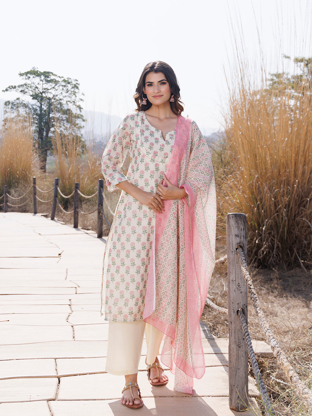 Pink Ivory Cotton Linen Suit Set