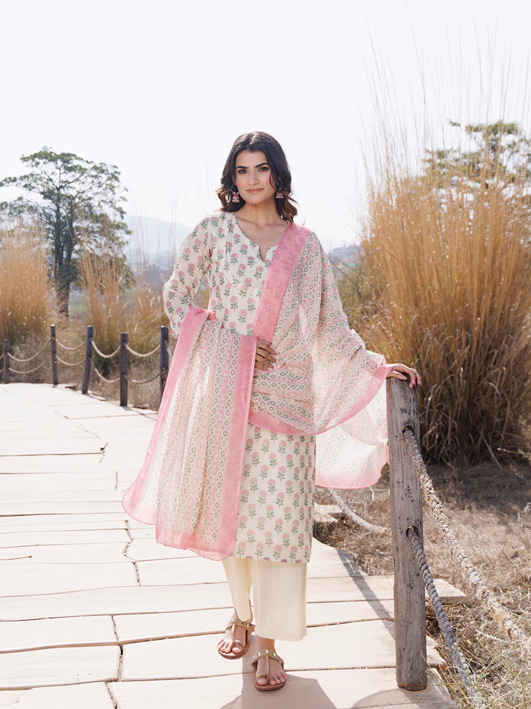 Pink Ivory Cotton Linen Suit Set