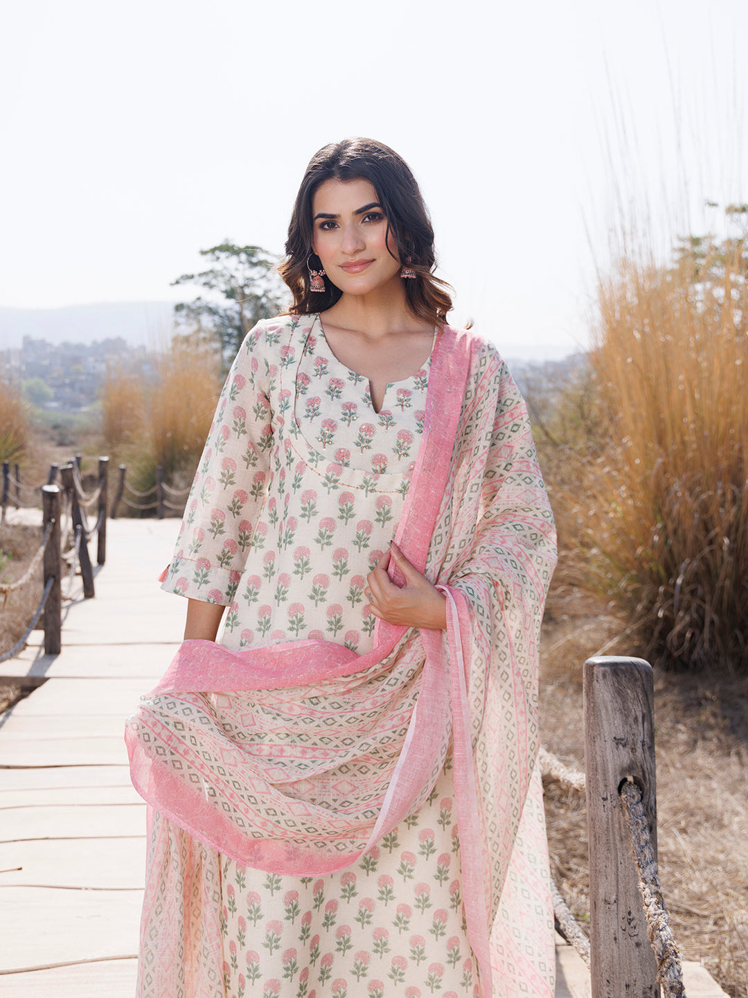 Pink Ivory Cotton Linen Suit Set