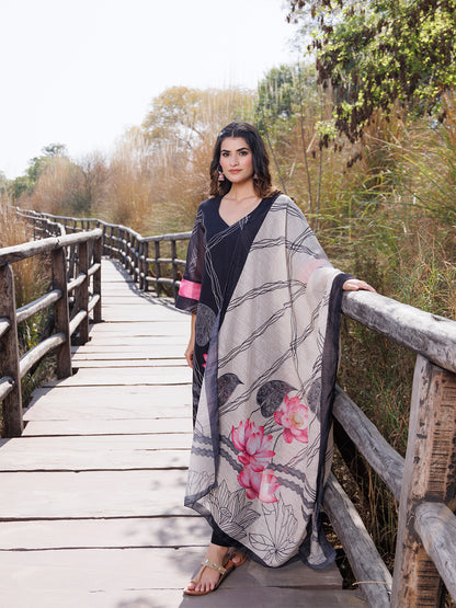 Sable Black Cotton Linen Suit Set