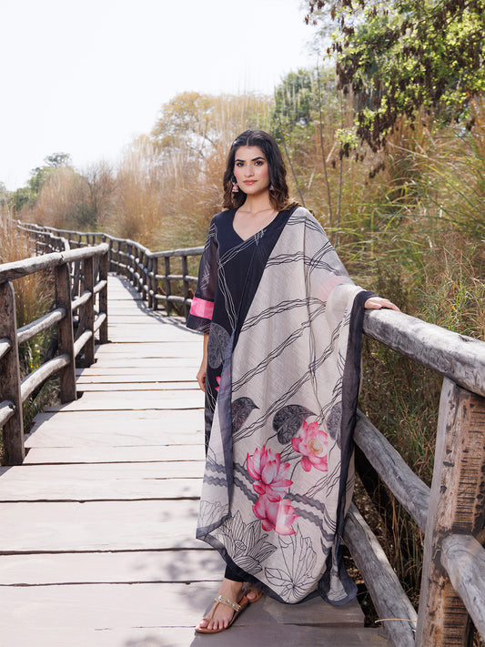 Sable Black Cotton Linen Suit Set