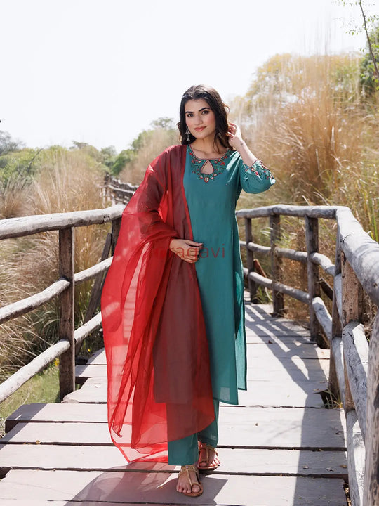 Pine Green Cotton Suit Set - Ragavi