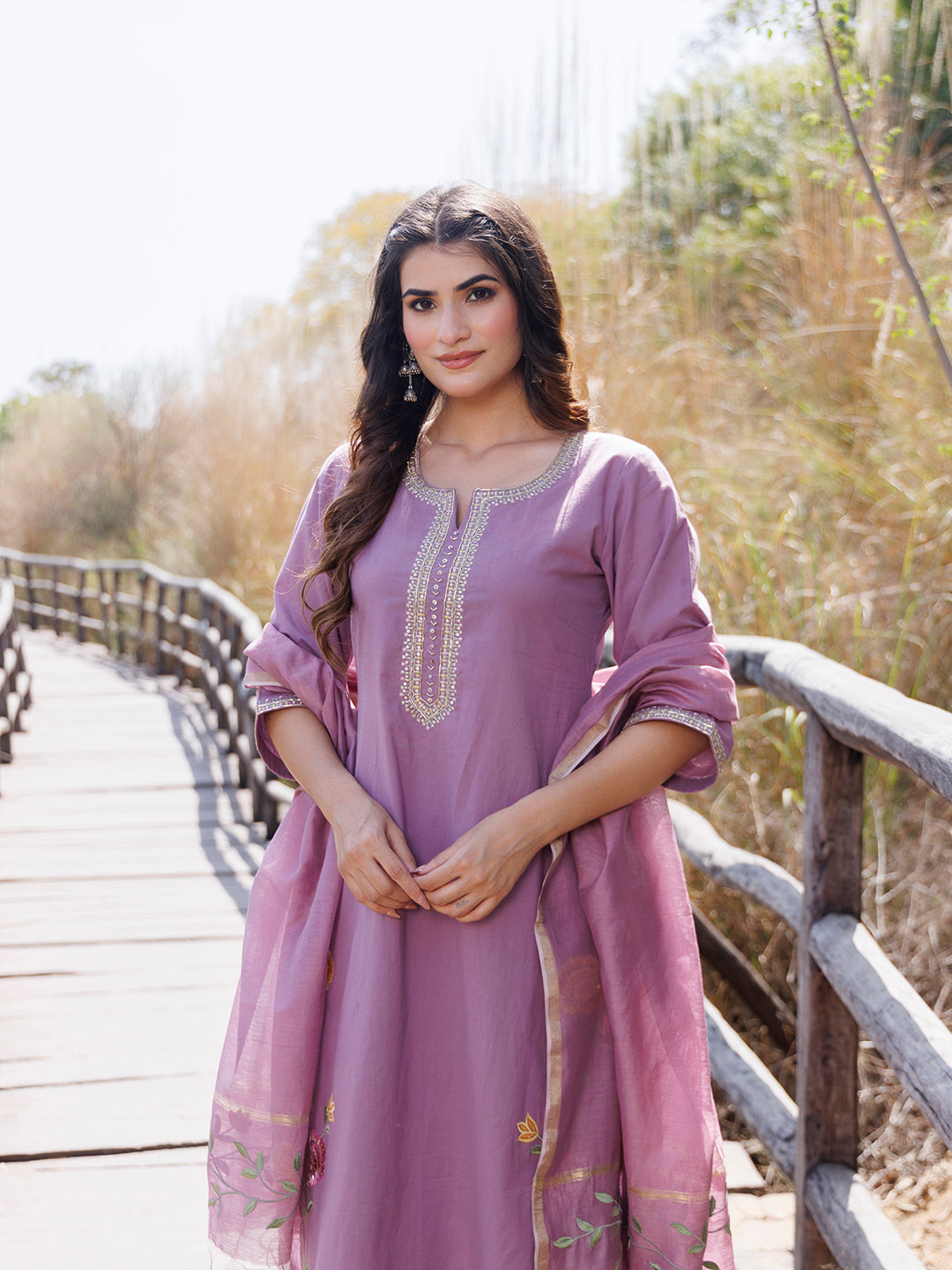Heather Purple Cotton Suit Set