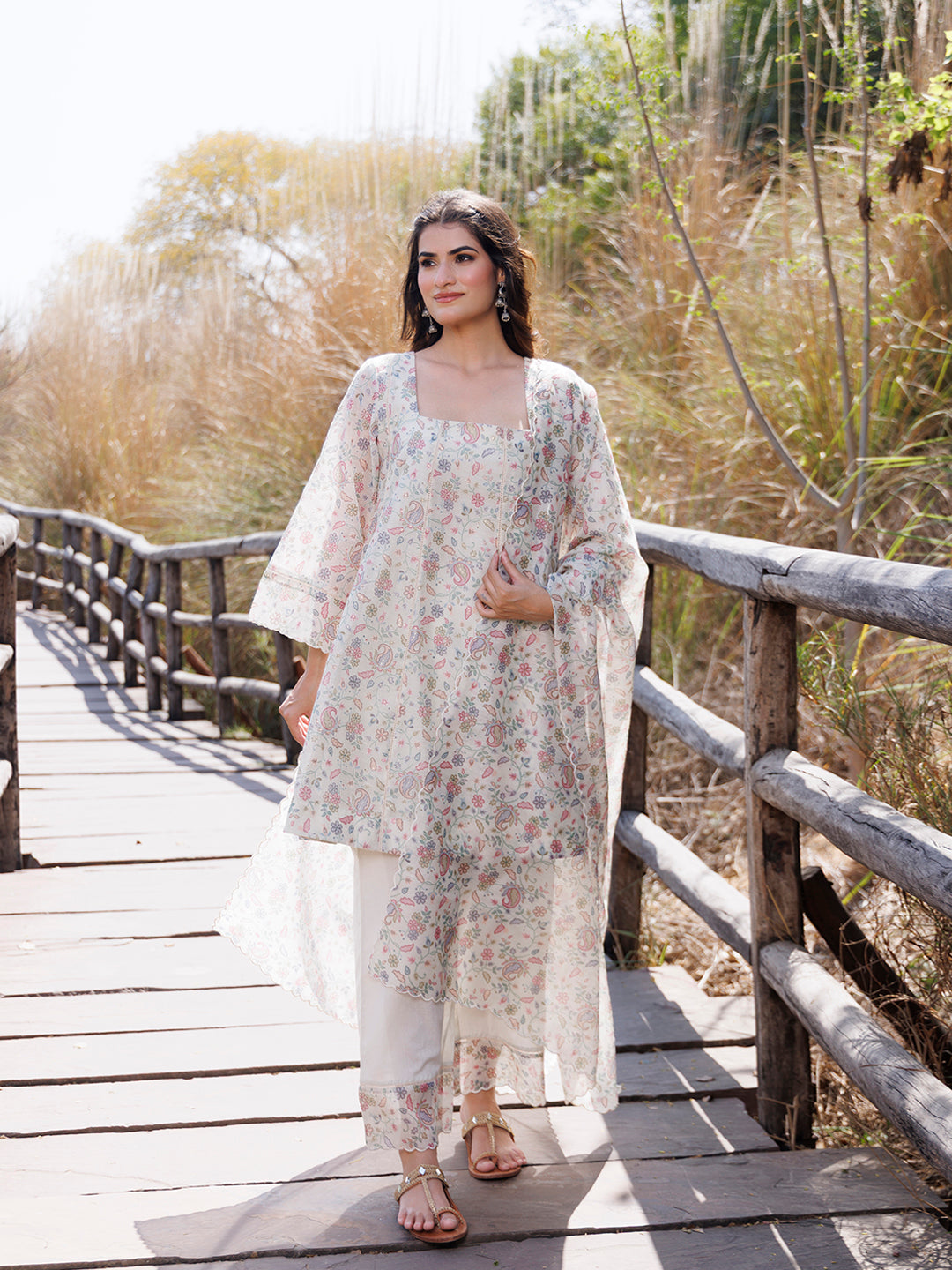 Warm Ivory Chanderi Suit Set