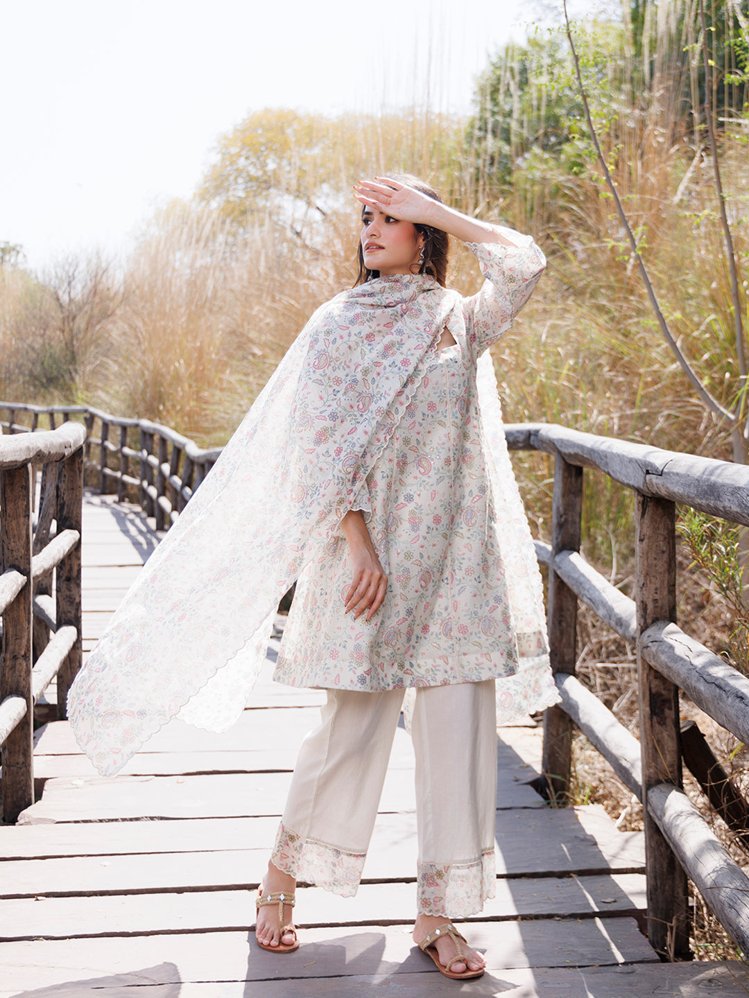 Warm Ivory Chanderi Suit Set