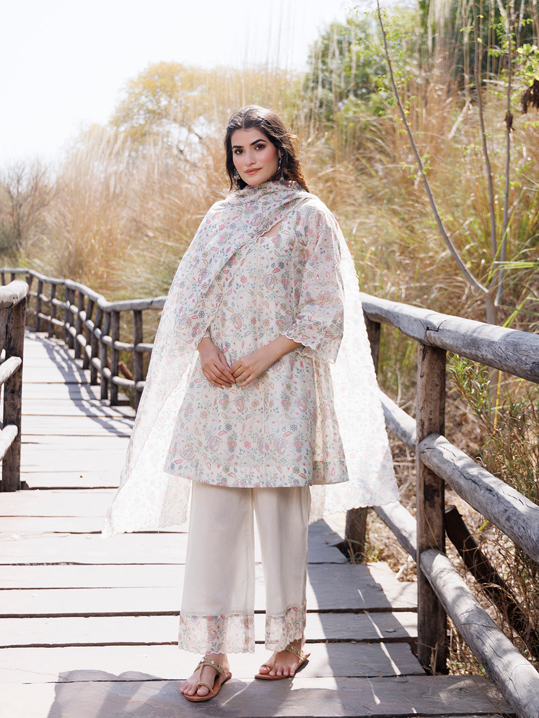 Warm Ivory Chanderi Suit Set