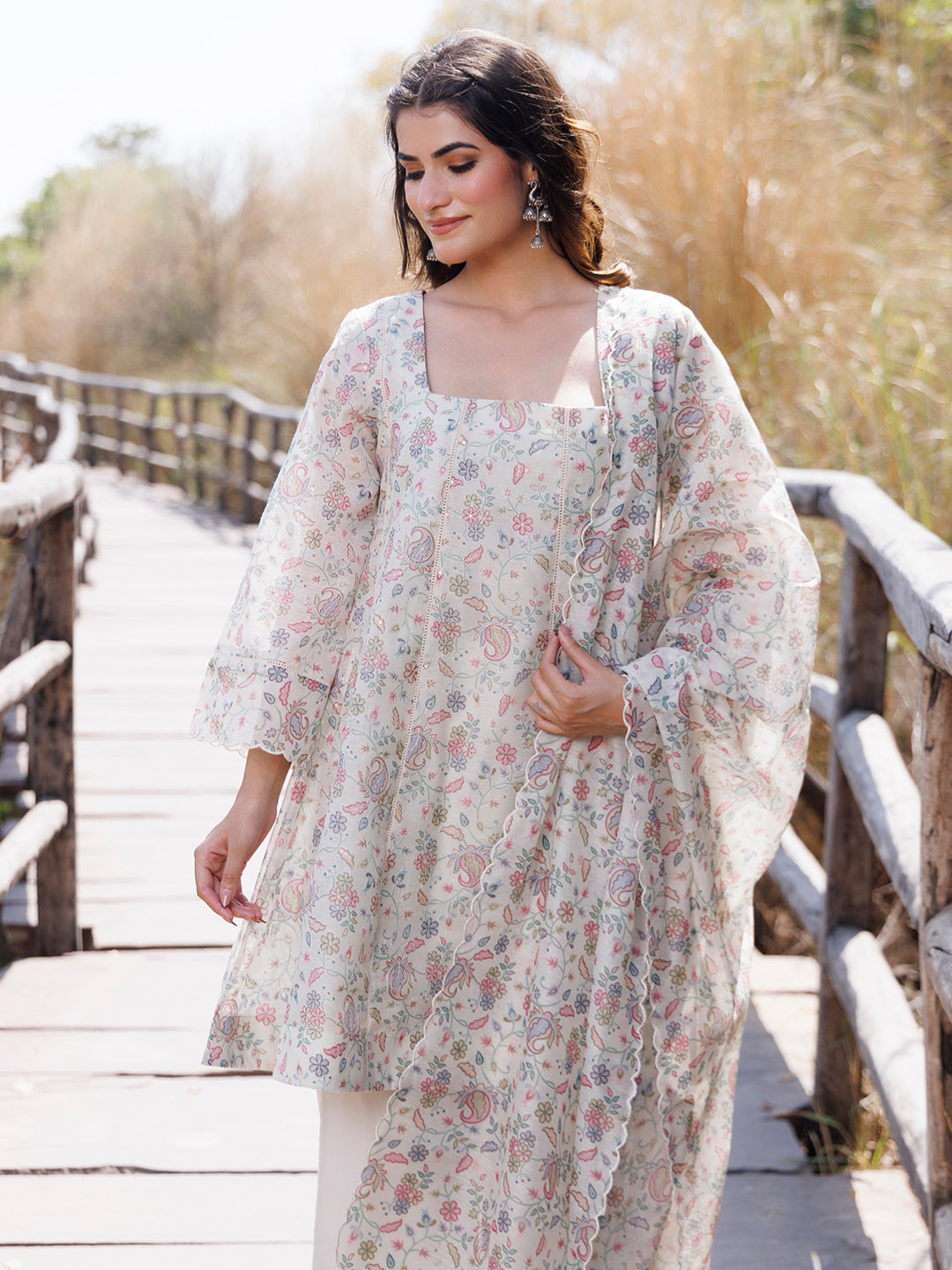 Warm Ivory Chanderi Suit Set