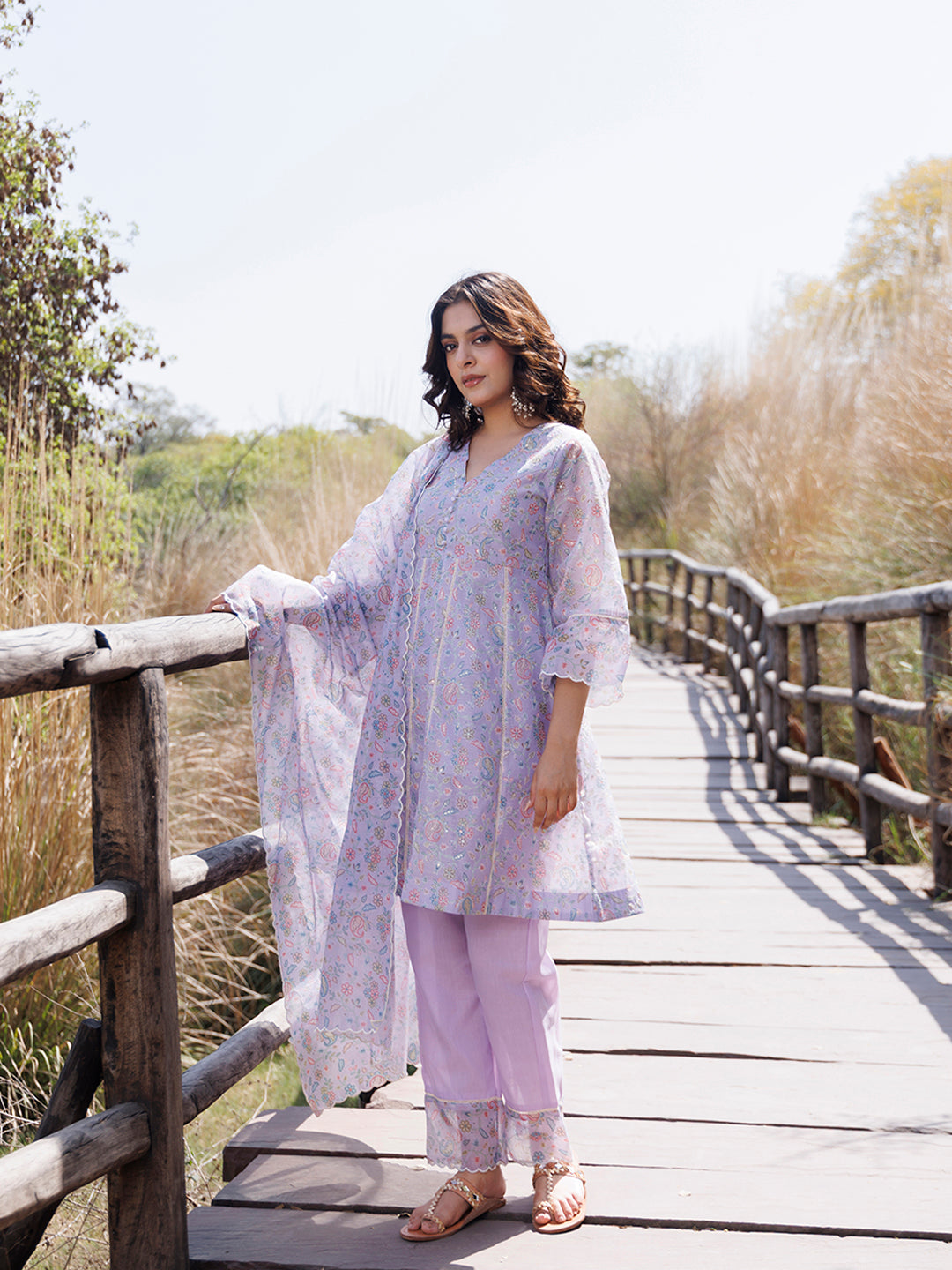 Bright Lilac Purple Chanderi Suit Set