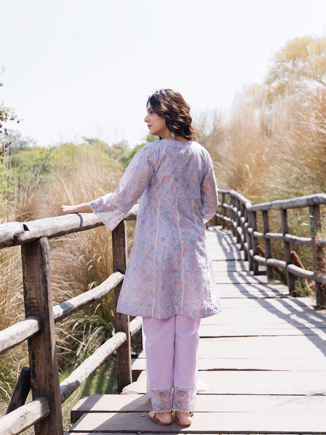 Bright Lilac Purple Chanderi Suit Set