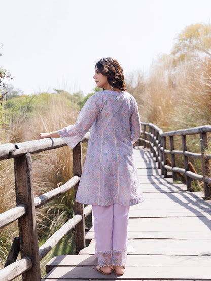 Bright Lilac Purple Chanderi Suit Set