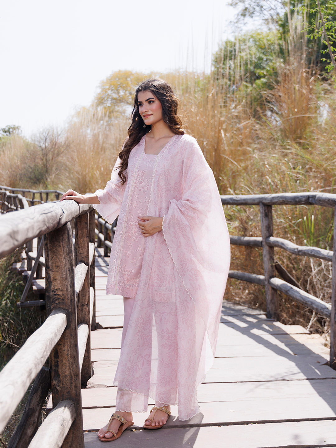 Tea Rose Pink Chanderi Suit Set