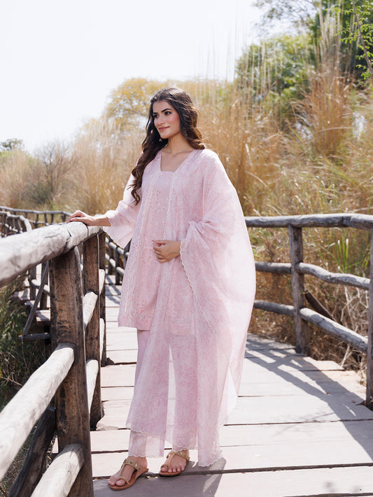 Tea Rose Pink Chanderi Suit Set