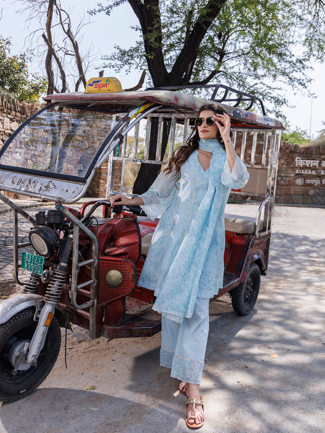Diamond Blue Chanderi Suit Set