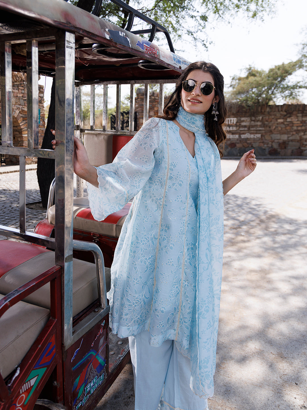 Diamond Blue Chanderi Suit Set