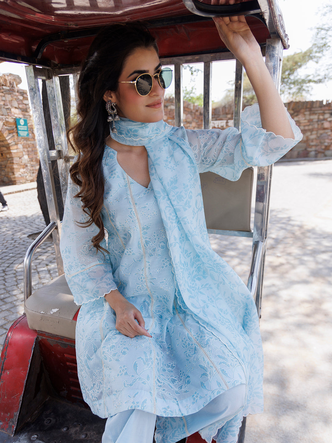 Diamond Blue Chanderi Suit Set