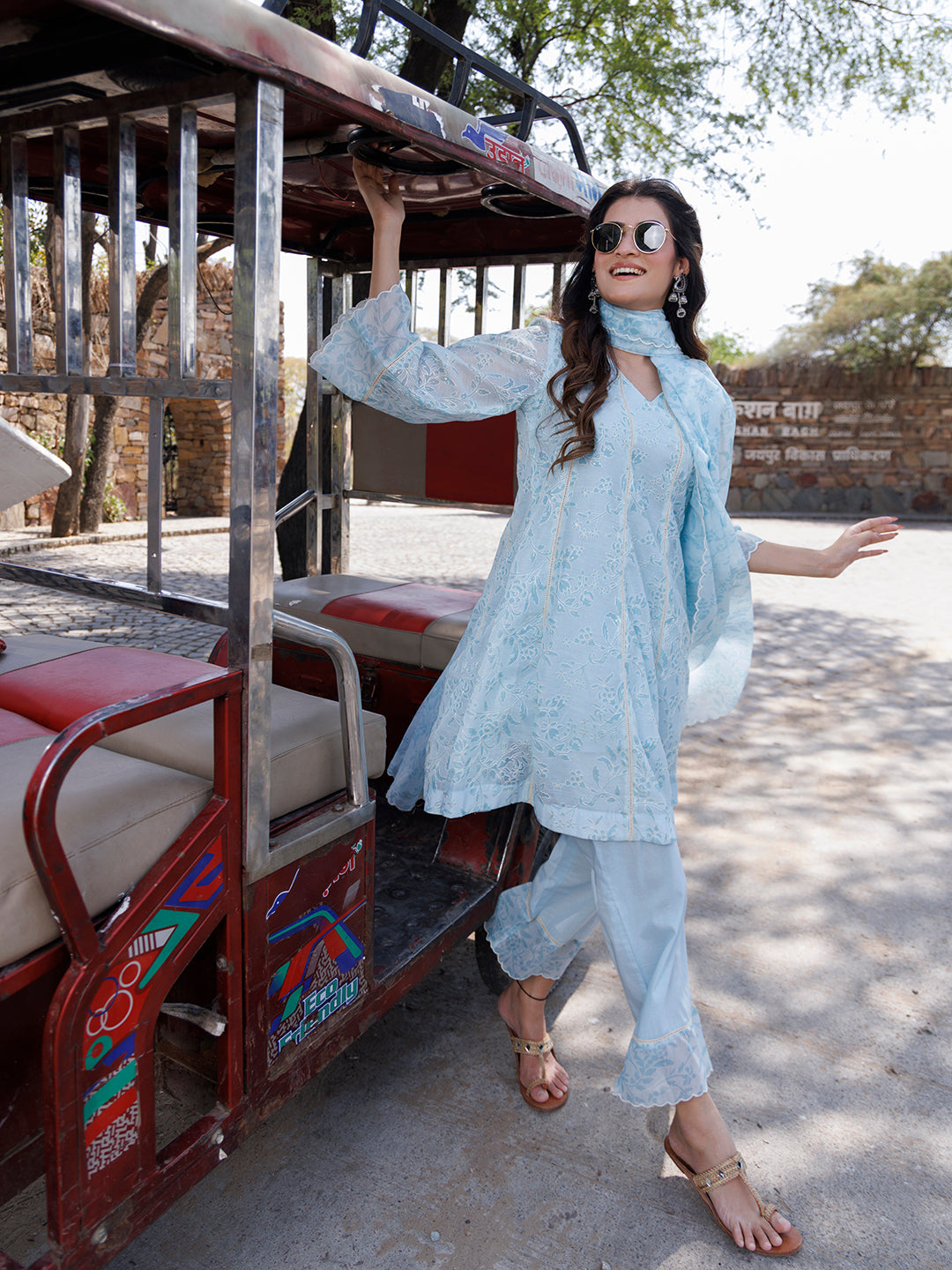 Diamond Blue Chanderi Suit Set