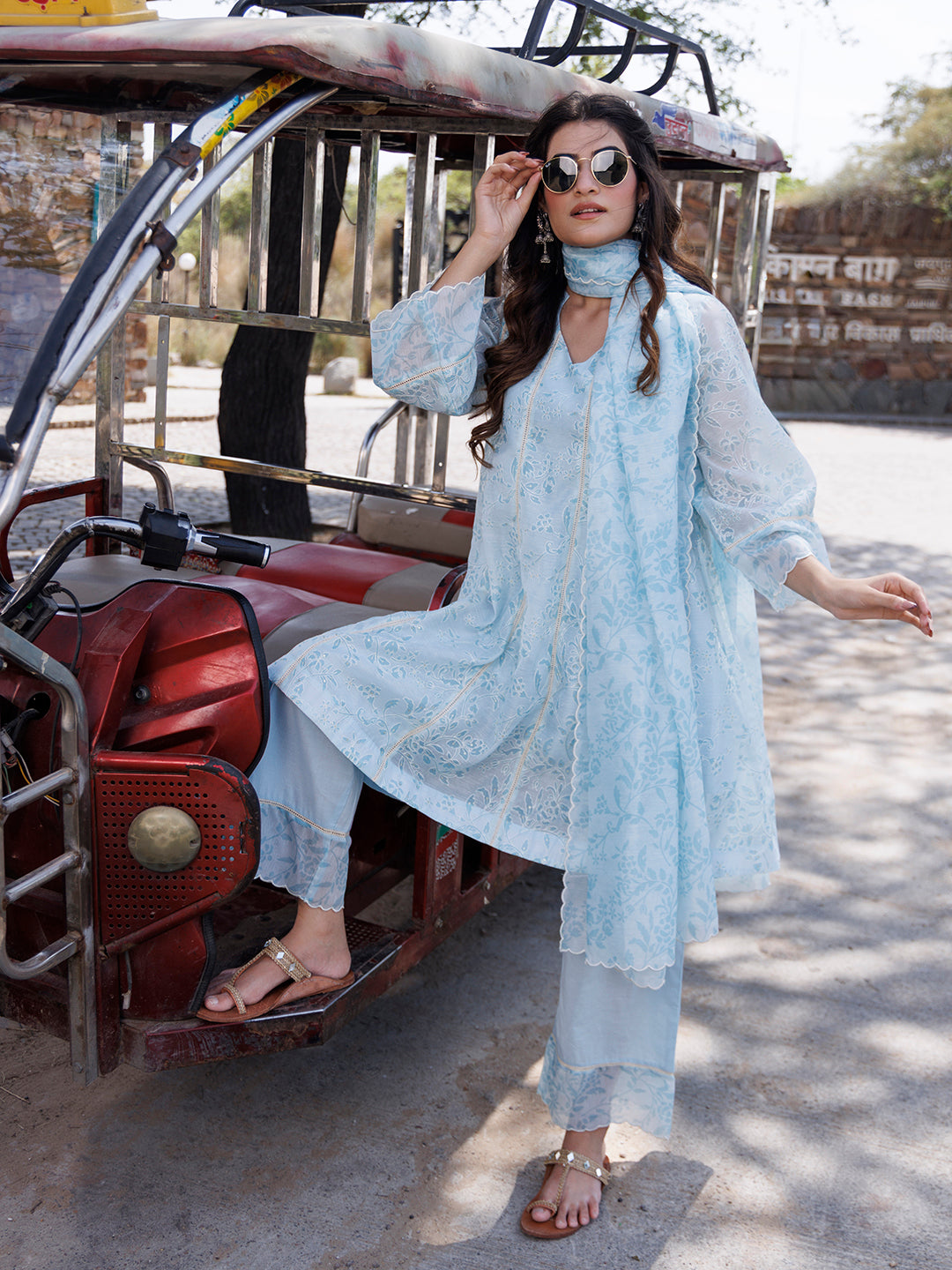 Diamond Blue Chanderi Suit Set